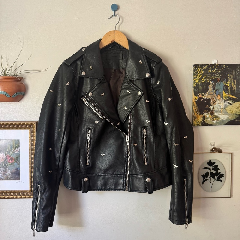 Blank NYC Black Leather Jacket with Silver Accents
